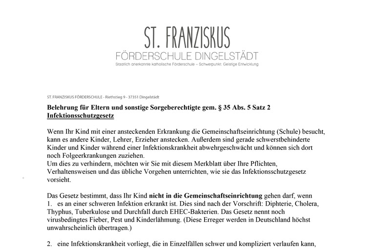 Belehrung zum Infektionsschutzgesetz